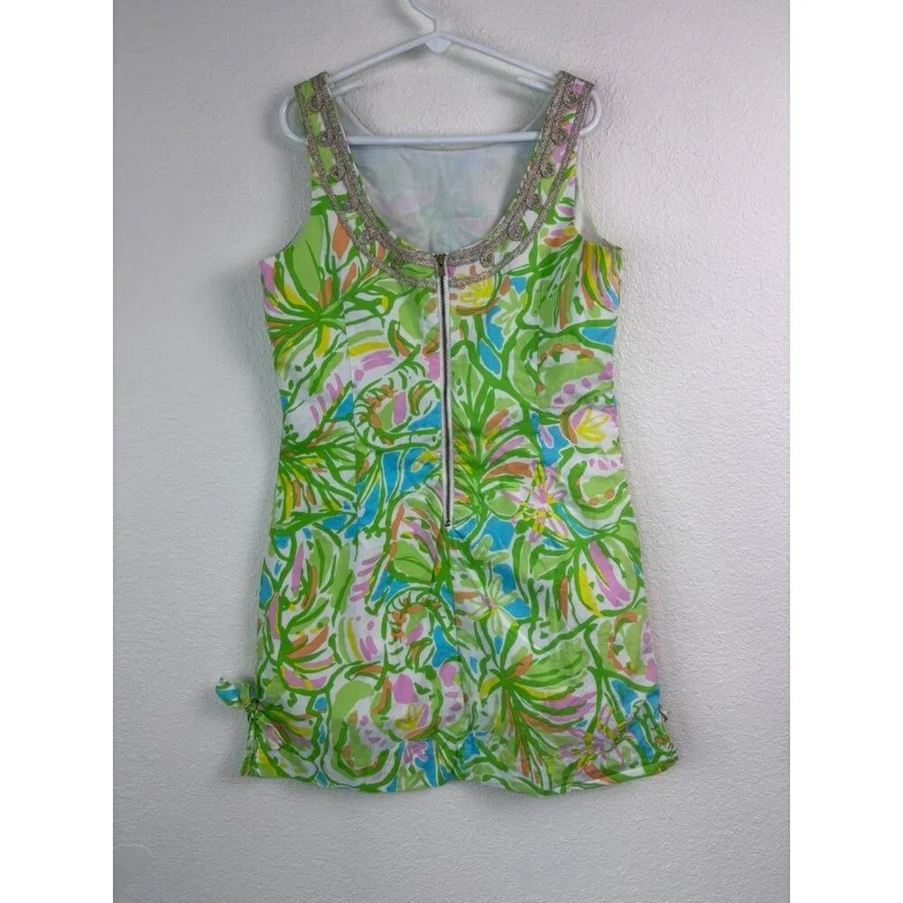 Lilly Pulitzer girls 12 green patterned sleeveless a-line‎ mini dress